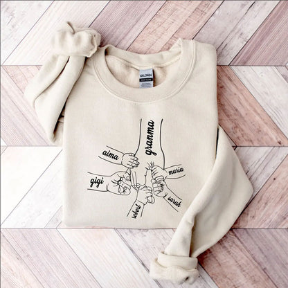 Personalisierte Mama Shirts mit Kindernamen – Hände Motiv