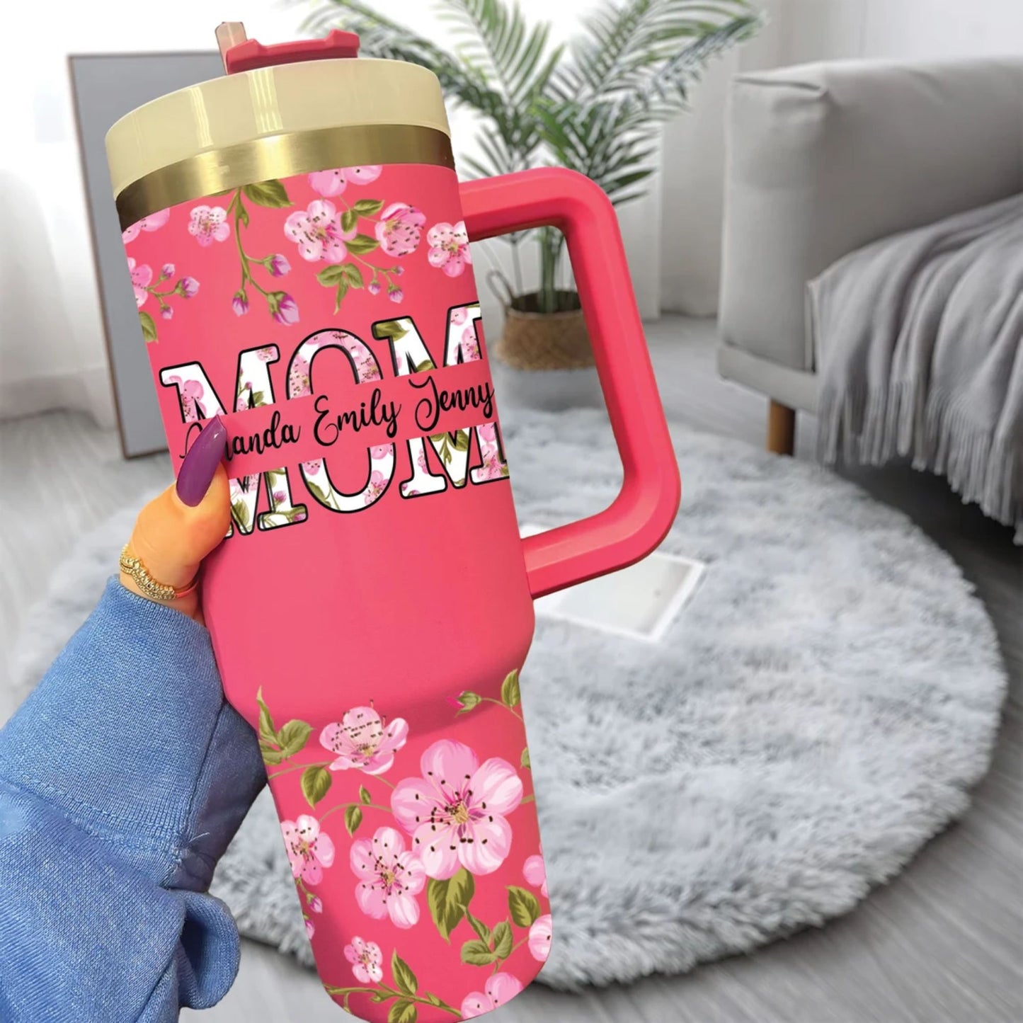 Personalized Mom Tumbler 40oz, Custom Mom Tumbler with Kid Names