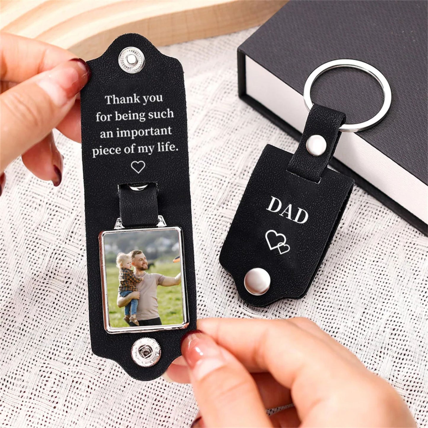 Personalisierter Herren-Lederschlüsselanhänger mit Foto - Geschenke für Papa