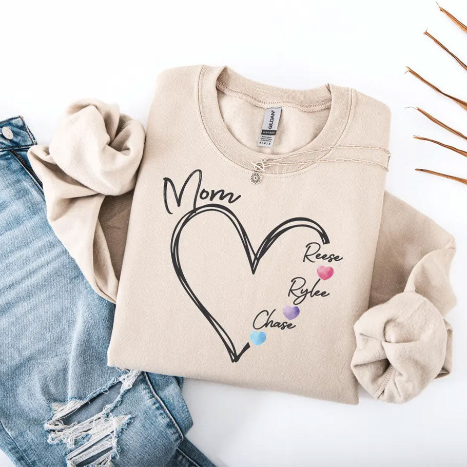 Personalisierter Mama-Sweatshirt mit Herz und Kindernamen