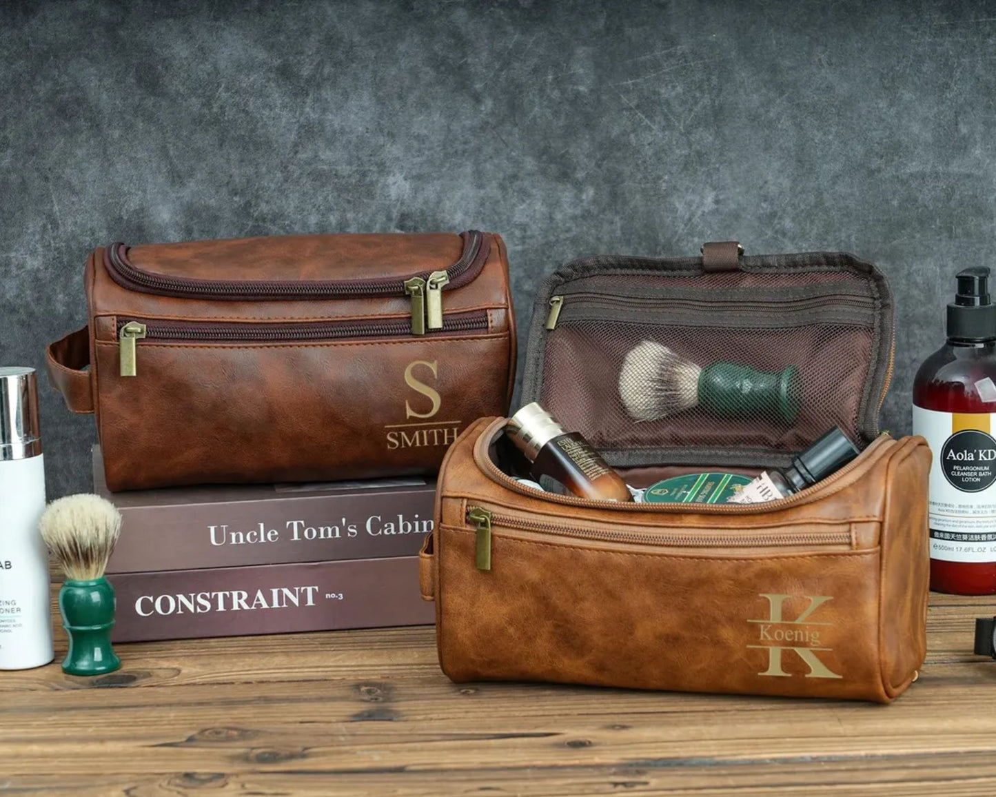 Personalisierte Herren-Leder-Kulturtasche – Geschenk für Ihn
