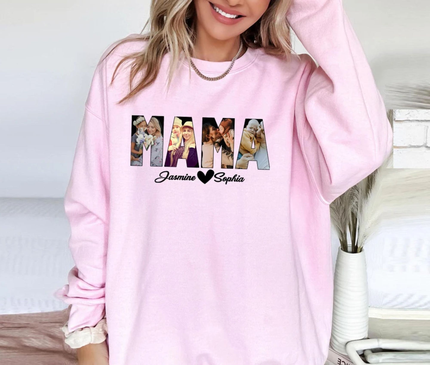 Personalisiertes Foto Mama-Sweatshirt, Individueller Mama-Pullover mit Kindernamen