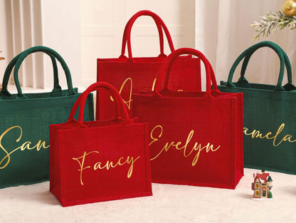 Personalisierter roter Jutebeutel – Weihnachts-Geschenkbeutel mit Namen
