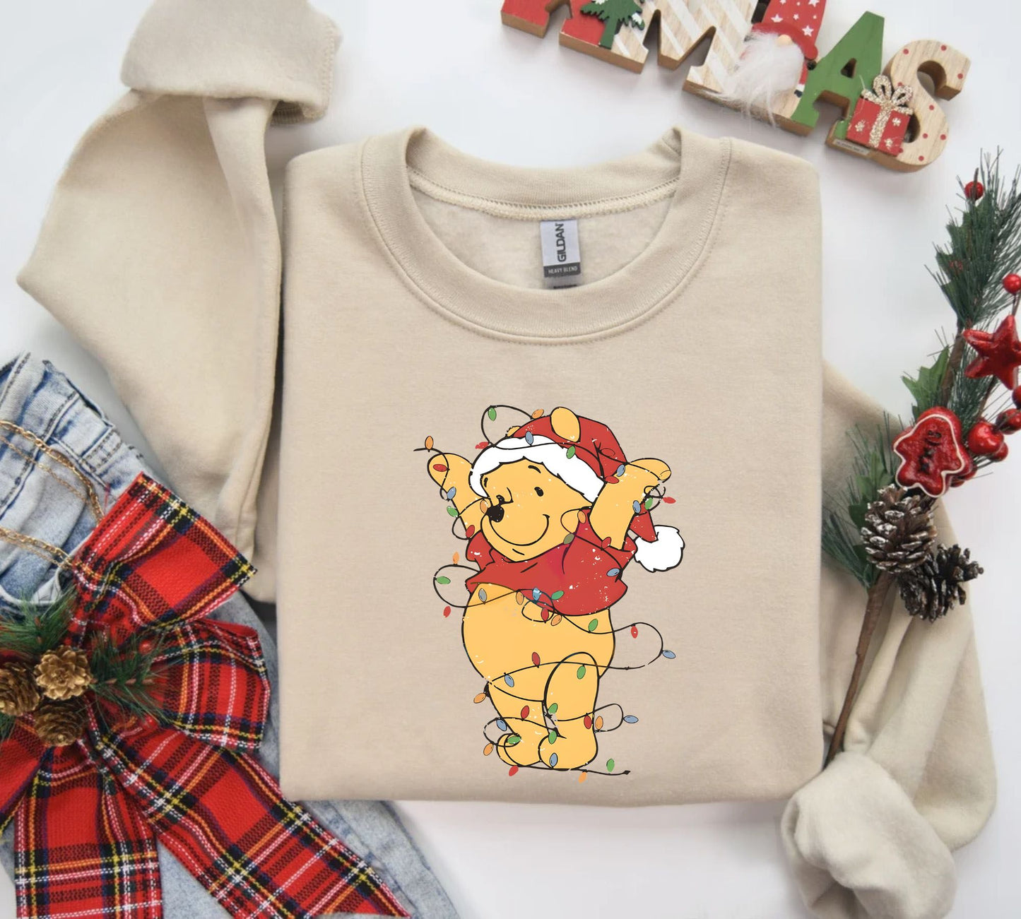 Winnie Puuh Weihnachtlichter Sweatshirt - Weihnachtsgeschenk für Damen