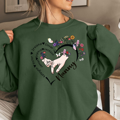 Custom 'Grandma' Series Sweatshirt with Floral Heart - Select Your Title & Add Names