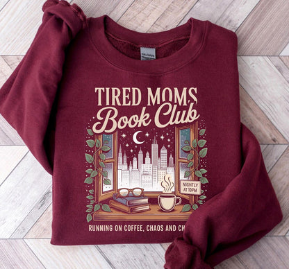 Tired Moms Book Club Sweatshirt, Lustiger Mama Pullover für Buchliebhaberinnen & Kaffeefans