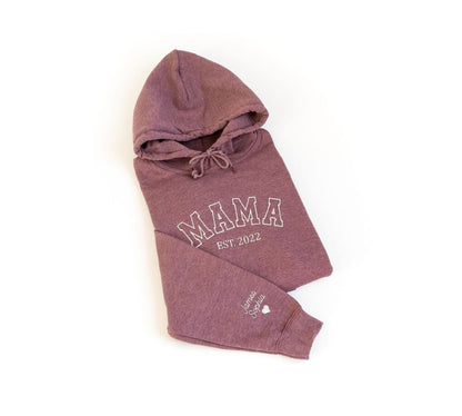 Personalisierter bestickter Mama Hoodie mit Namen auf dem Ärmel - Geschenk für Mama