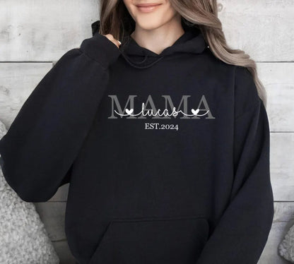 Personalisierter Mama-Hoodie Mit dem Namen und Geburtsjahr Ihres Kindes