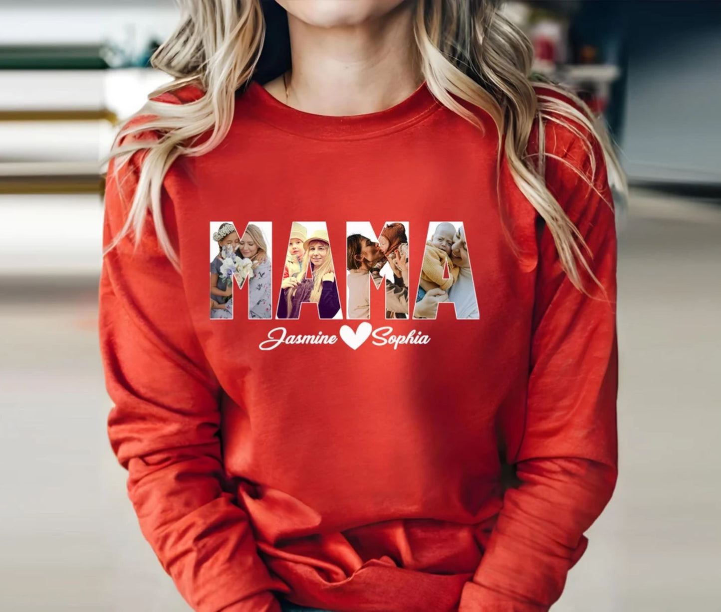 Personalisiertes Foto Mama-Sweatshirt, Individueller Mama-Pullover mit Kindernamen