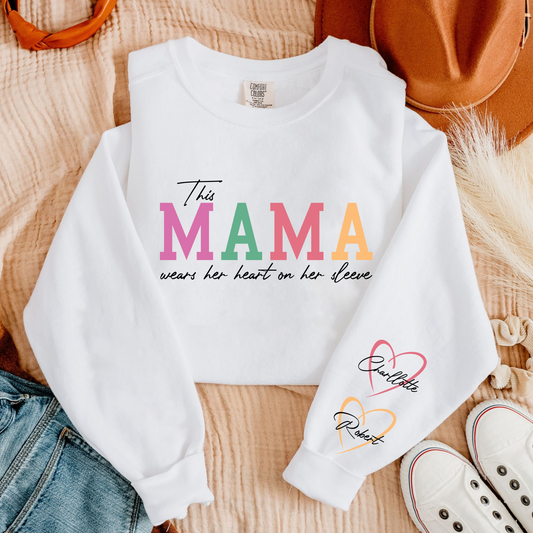 Custom 'Heart on Sleeve' Mama Sweatshirt with Names on Sleeves