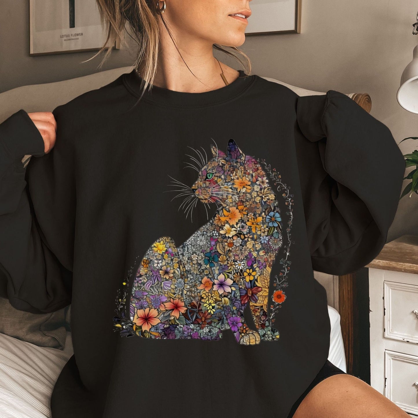 Katzenmama Sweatshirt und Shirts mit Blumenmuster