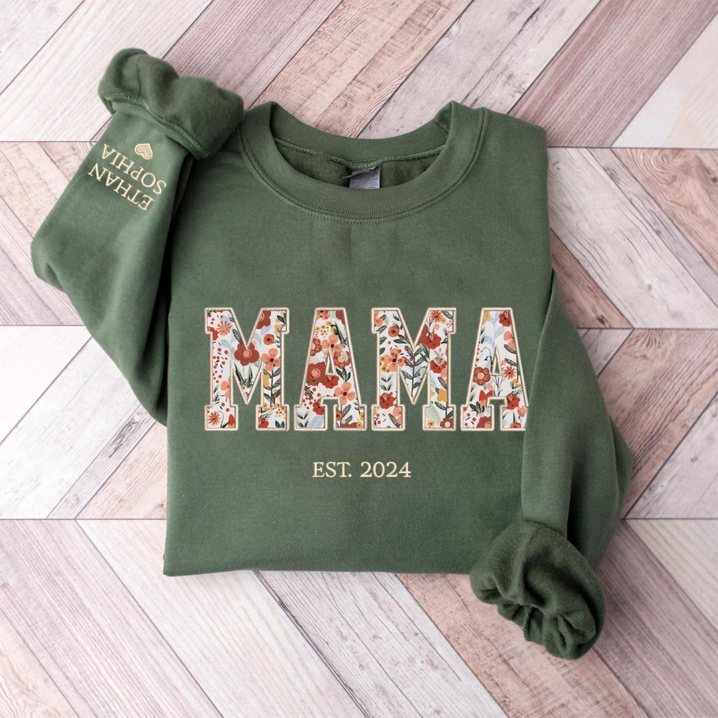 Besticktes Mama-Sweatshirt, Personalisiertes Mama-Sweatshirt mit Namen – Geschenk für Mama