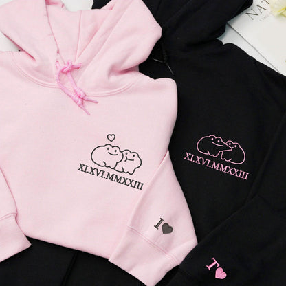 Personalisiertes Frosch-Pärchen Hoodie bestickt – Couple Hoodie mit Namen