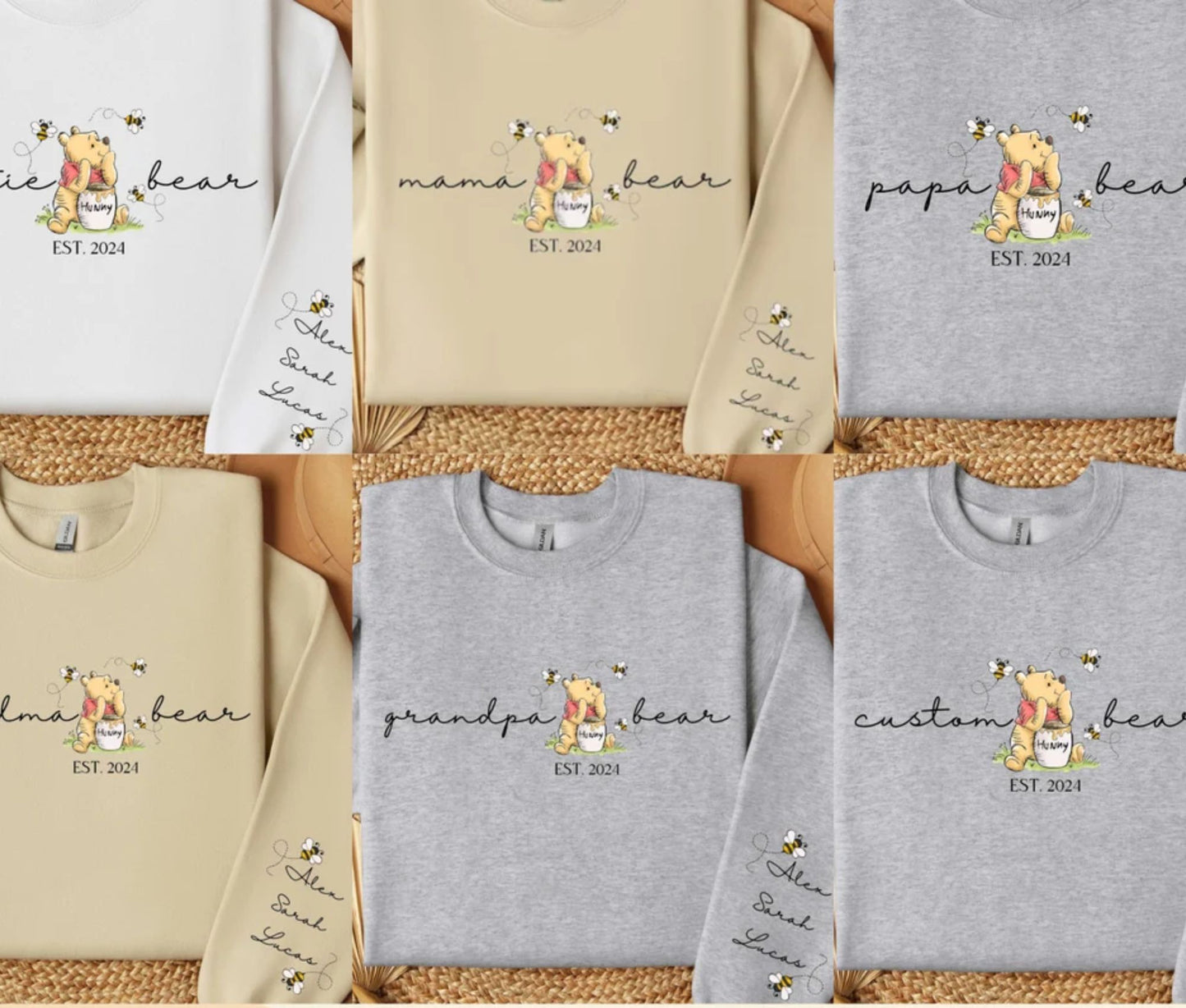 Personalisiertes Tante-Bär-Sweatshirt mit Namen der Kinder auf dem Ärmel - Individuelles Geschenk für Tante