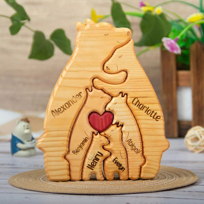Individuell graviertes Holz-Bären-Familienpuzzle. Ideal für Jubiläen & als Heimdekoration