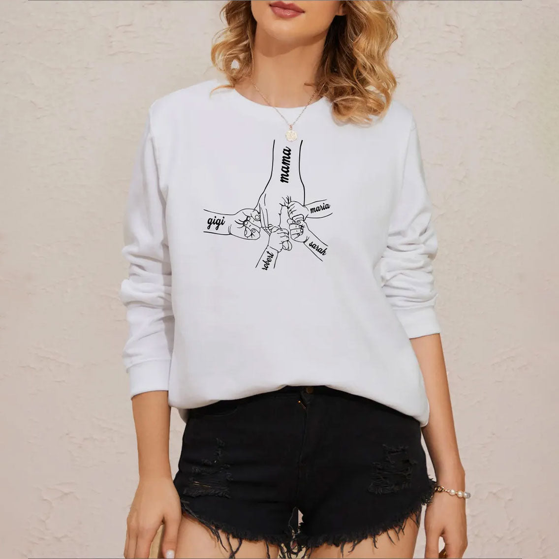 Personalisierte Mama Shirts mit Kindernamen – Hände Motiv
