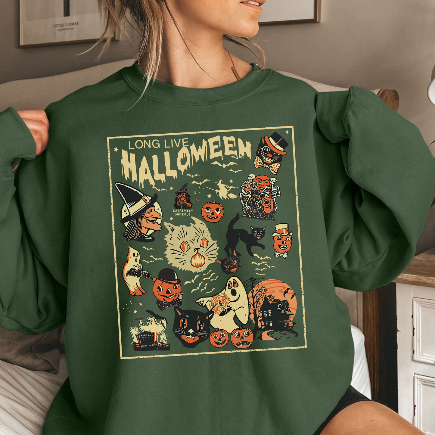 Retro-Halloween-Design Schwarze Katze Herbst