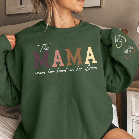 Custom 'Heart on Her Sleeve' Mama Sweatshirt with Children's Names on Sleeves