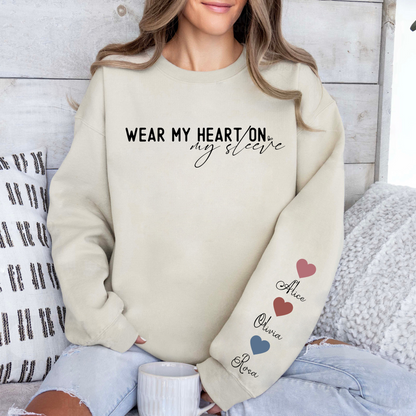 Heart on My Sleeve Mom Sweatshirt - Personalized with Children's Names