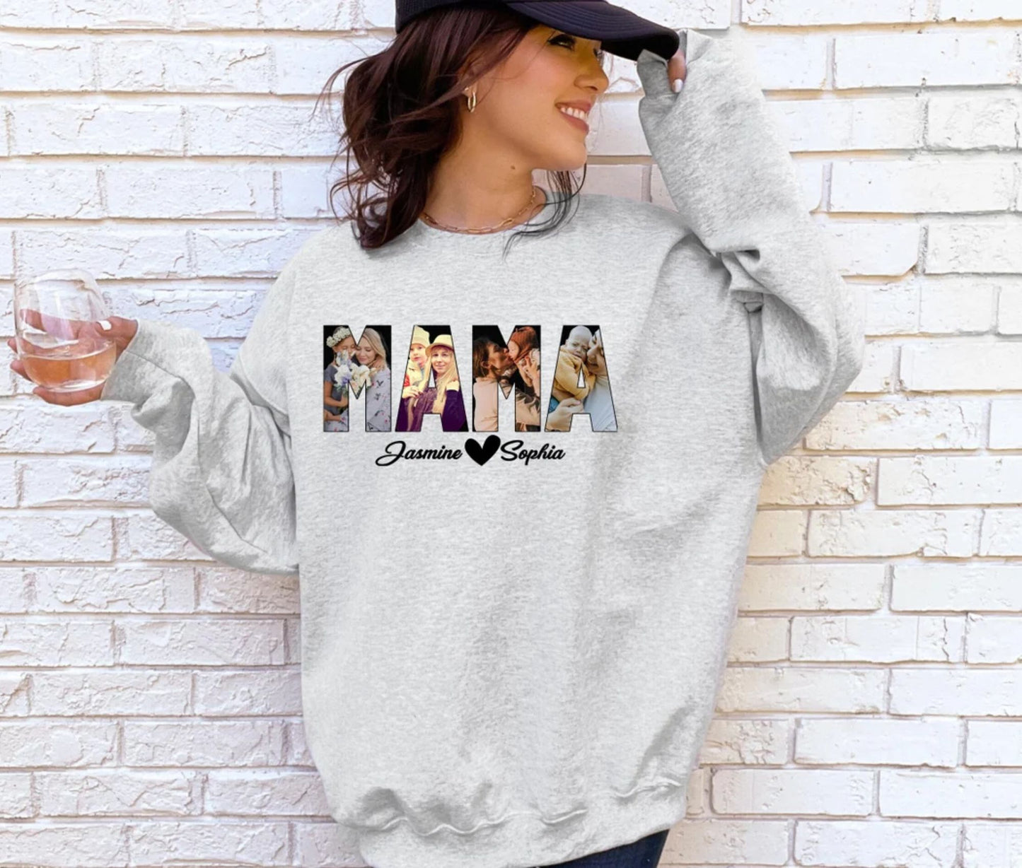 Personalisiertes Foto Mama-Sweatshirt, Individueller Mama-Pullover mit Kindernamen