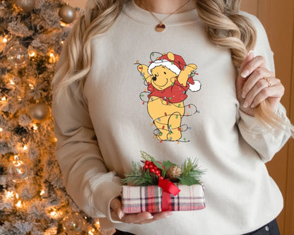 Winnie Puuh Weihnachtslichter Sweatshirt - Weihnachtsgeschenk für Frauen