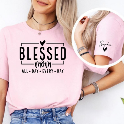 Blessed Mom - Customizable Sleeve Names Tribute Shirt