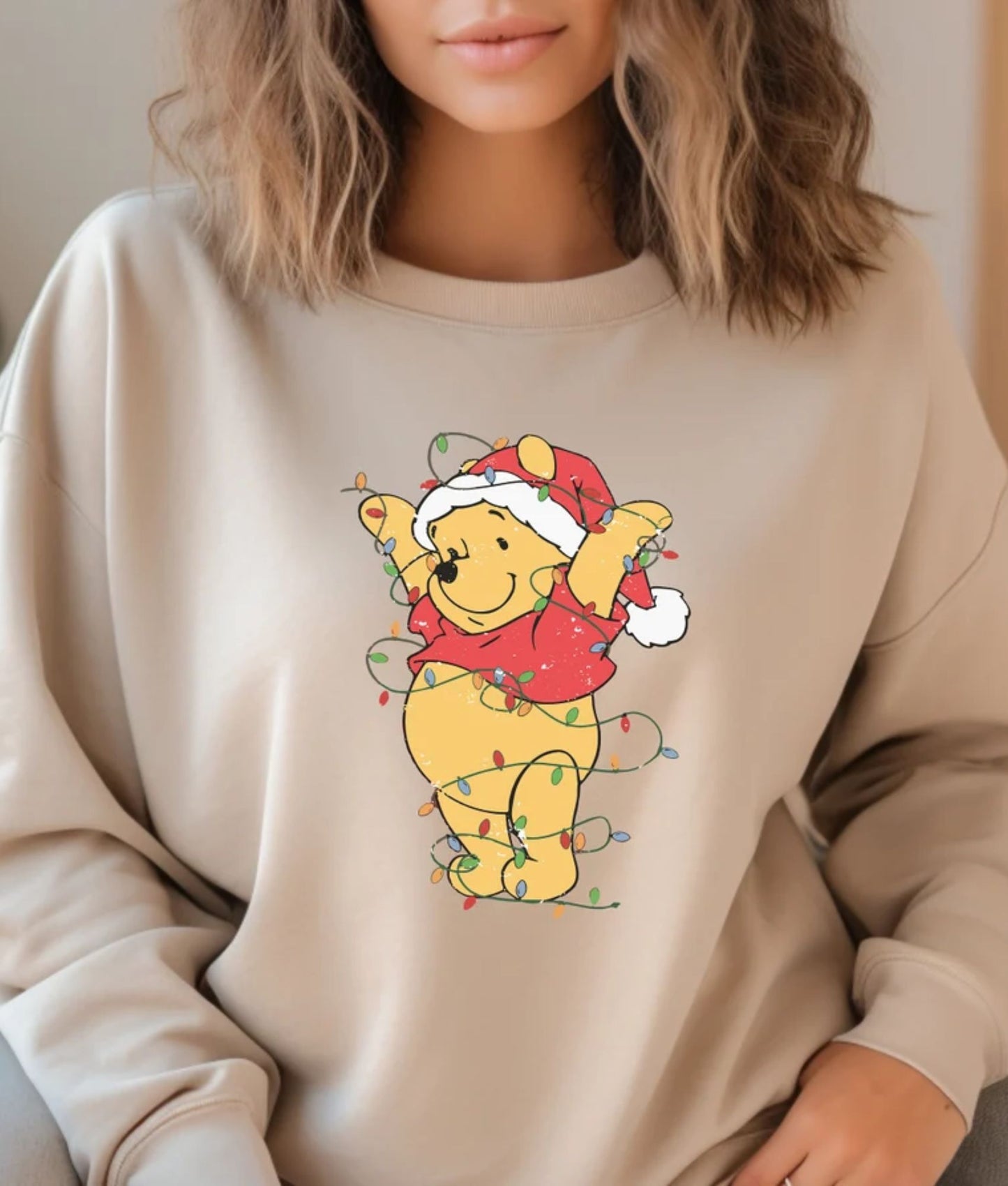 Vintage Pooh Weihnachtslicht Sweatshirt - Weihnachtslichter Hoodie