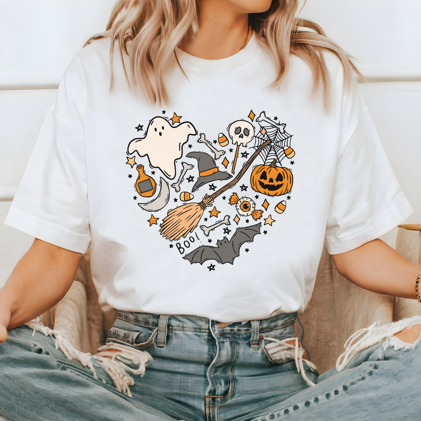 Spooky Halloween Mom Tee: Cute Witch and Pumpkins