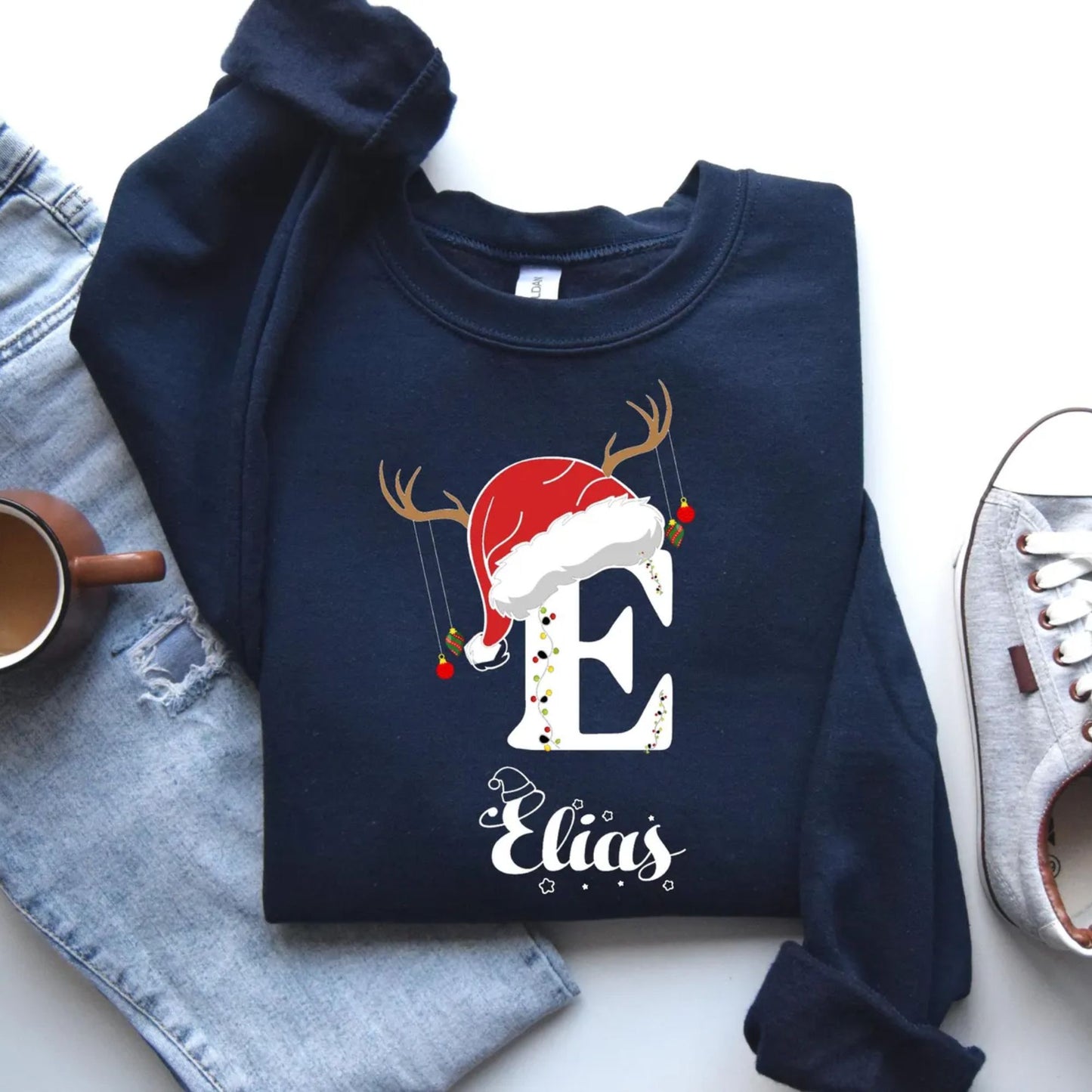 Familien-Weihnachts-Sweatshirt mit Namen, Personalisiertes Weihnachts-Familien-Hoodie