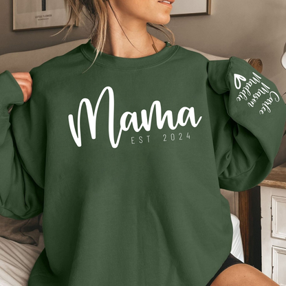 Personalisiertes 'Mama EST 2024' Sweatshirt mit Namen auf den Ärmeln