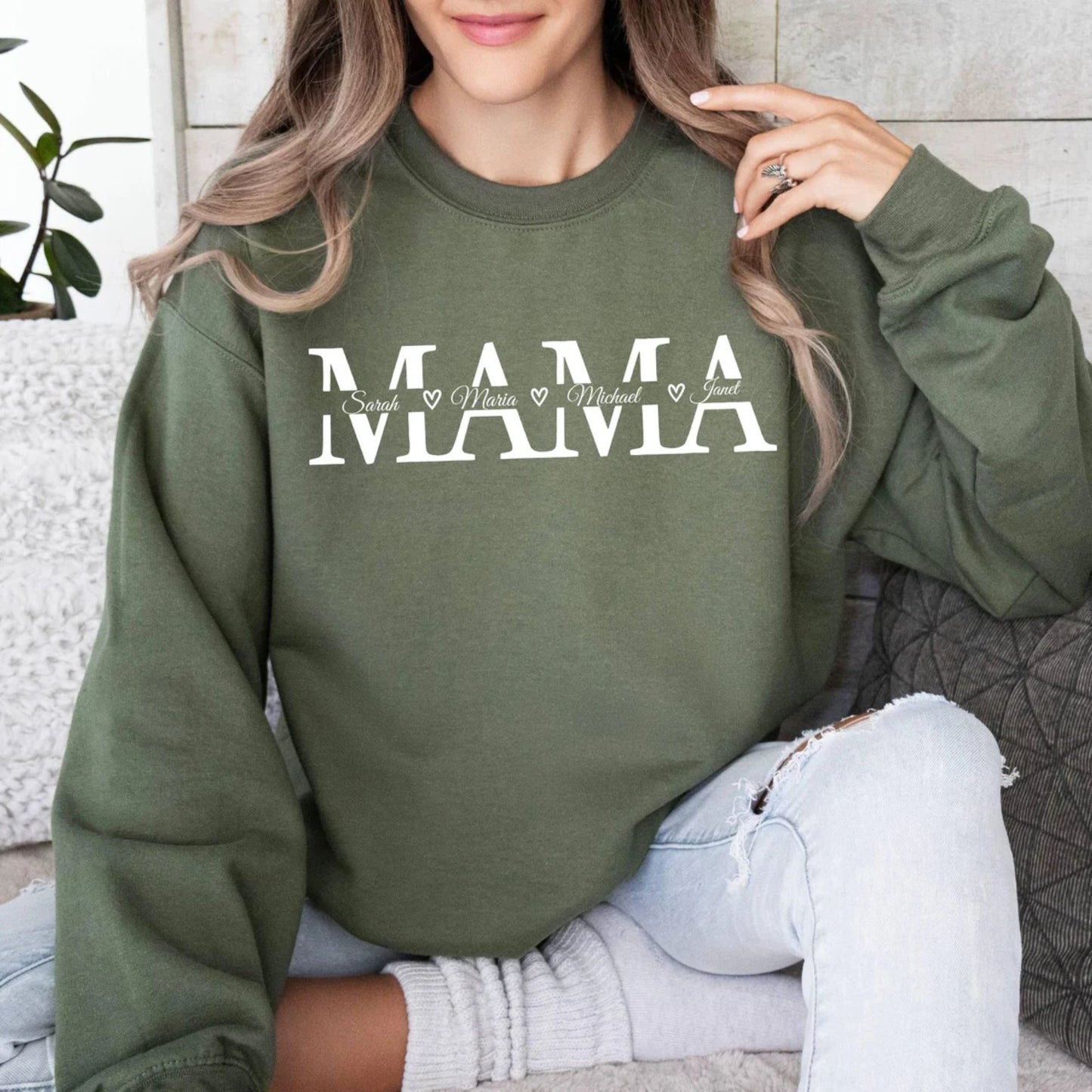 Personalisierter Mama-Sweatshirt mit Namen der Kinder, Individueller Pullover für Mama, Geschenk für Mama