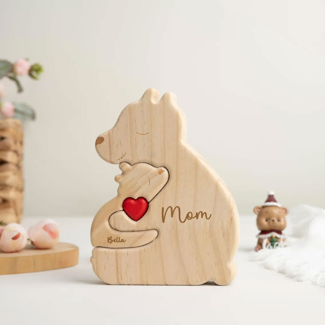 Personalisierte Holz Deko Bären Familie mit Namen – Geschenk für Mama & Papa
