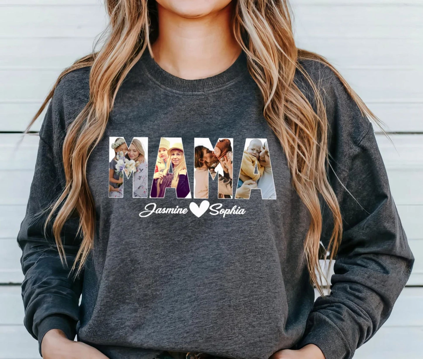 Personalisiertes Foto Mama-Sweatshirt, Individueller Mama-Pullover mit Kindernamen