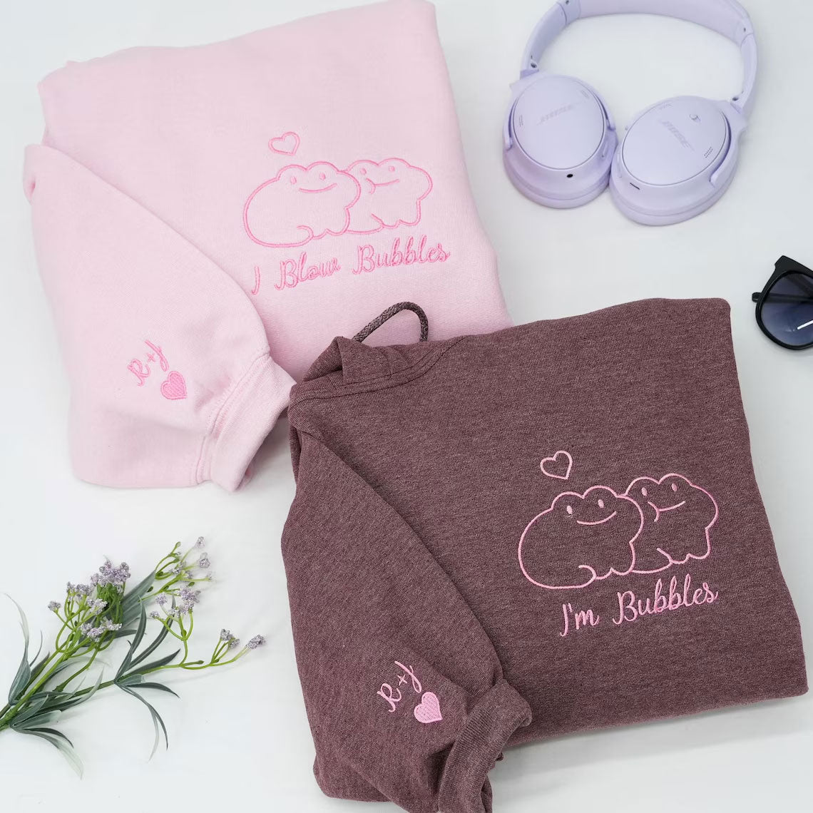 Personalisiertes Frosch-Pärchen Hoodie bestickt – Couple Hoodie mit Namen