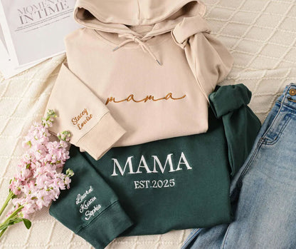 Personalisiertes Mama Sweatshirt Bestickt – Familien Pullover mit Kindernamen