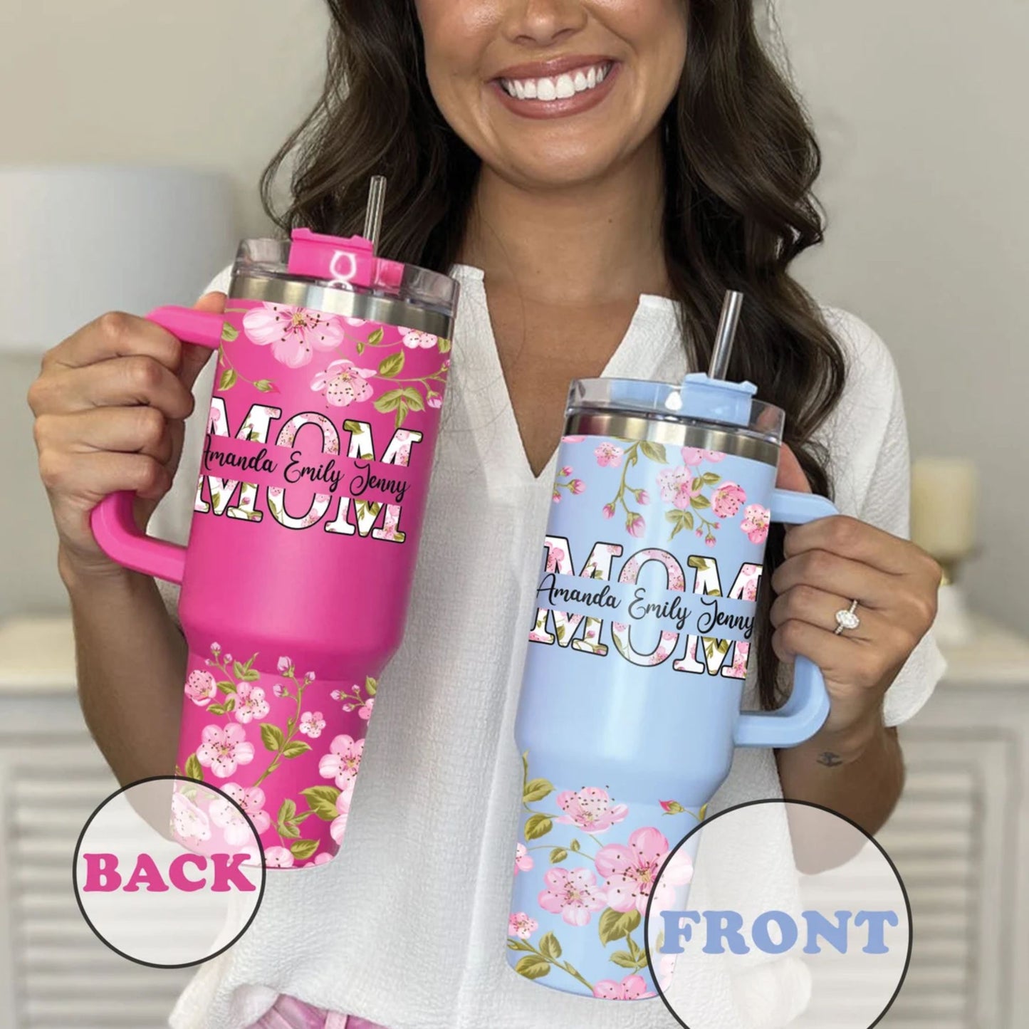 Personalized Mom Tumbler 40oz, Custom Mom Tumbler with Kid Names