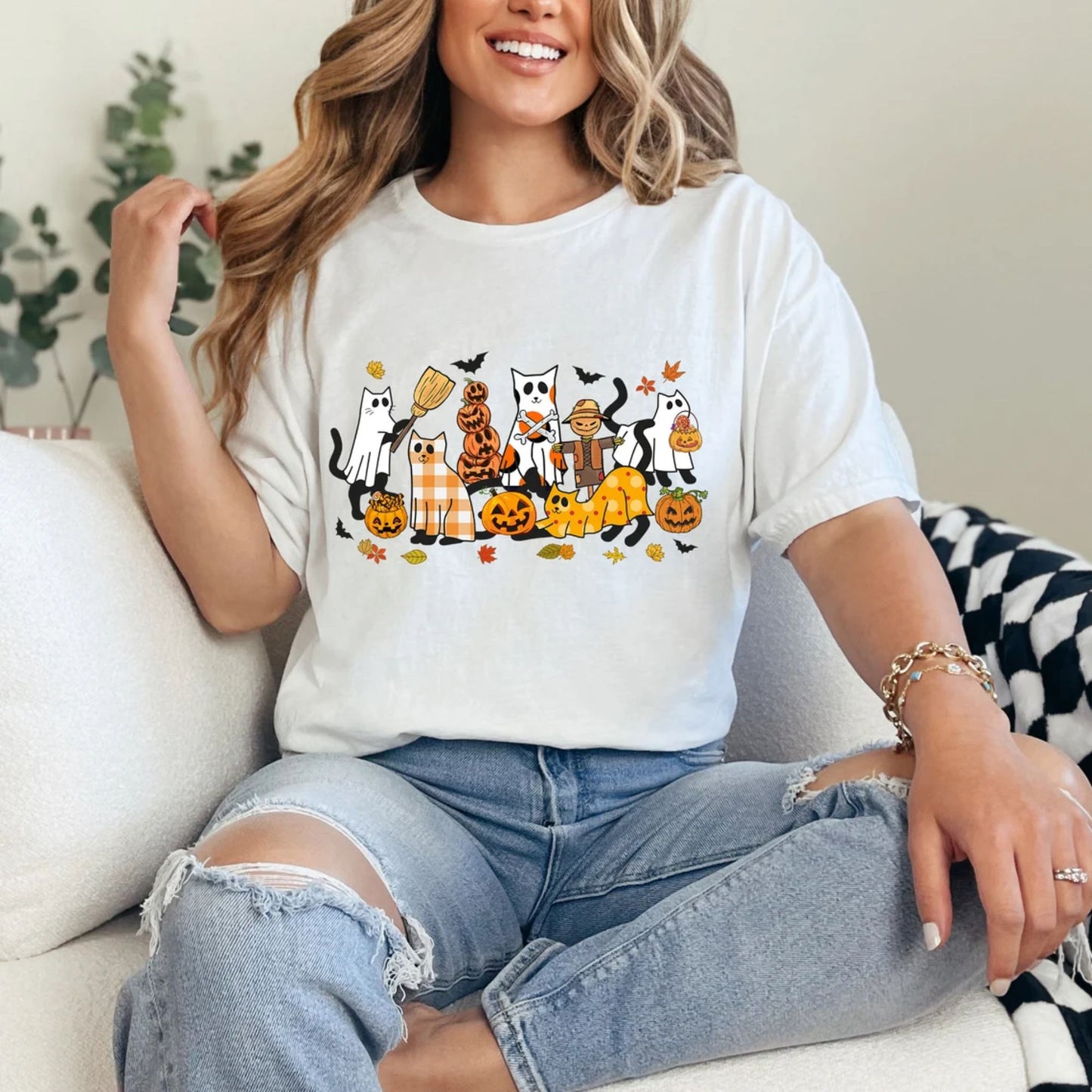 Schwarzes Katzen Halloween Shirt - Geschenk für Katzenliebhaber, Lustiges Halloween Katzen Sweatshirt