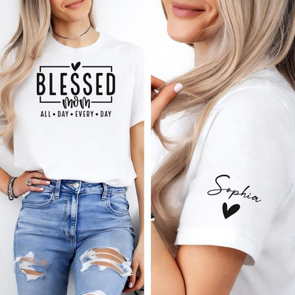 Blessed Mom - Customizable Sleeve Names Tribute Shirt