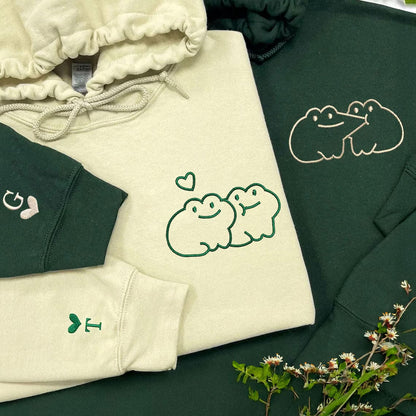 Personalisiertes Frosch-Pärchen Hoodie bestickt – Couple Hoodie mit Namen
