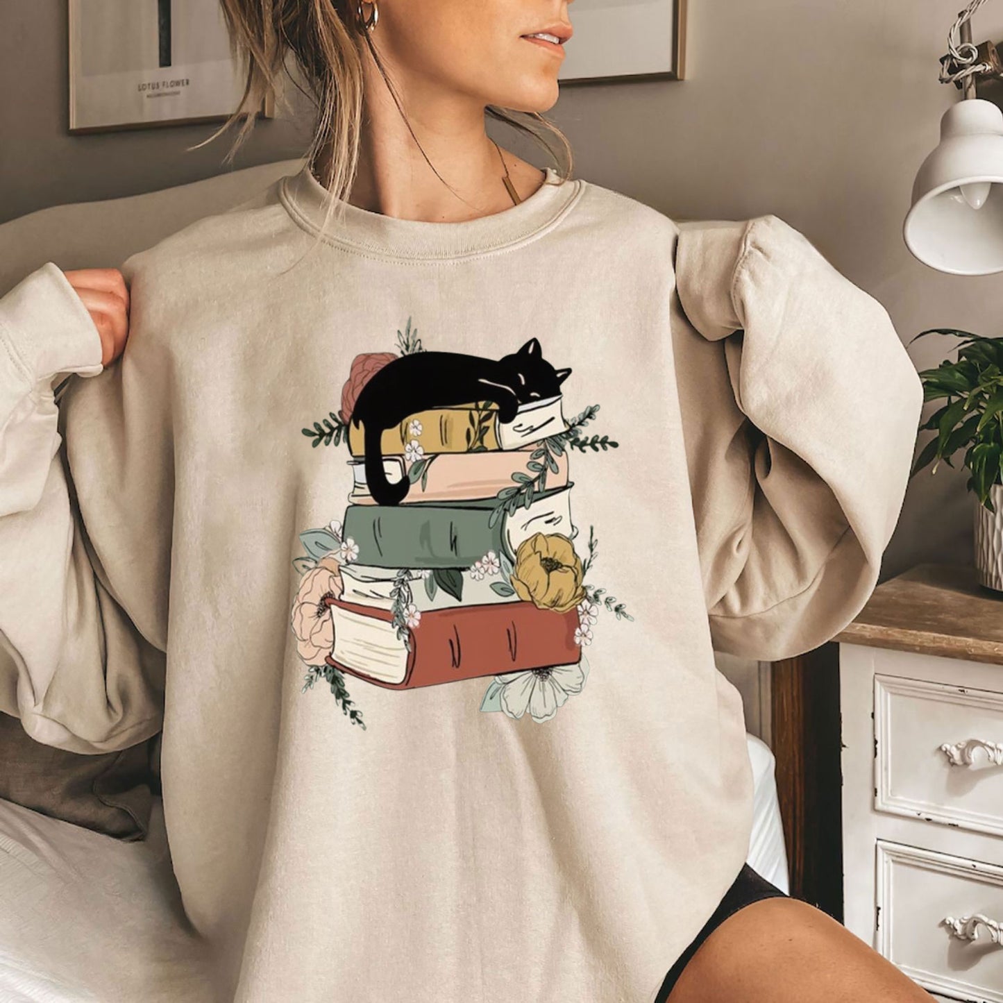 Katzen-Buch-Sweatshirt - Geschenk für Katzenliebhaber und Buchliebhaber