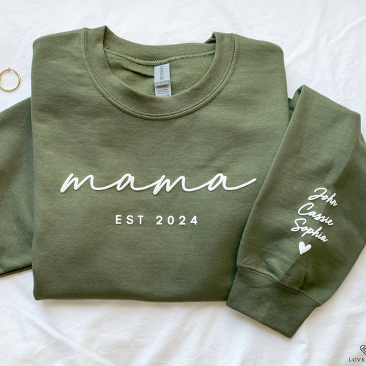 Custom Mama Sweatshirt – Raised Print Design with Kids’ Names