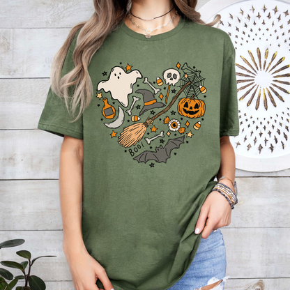 Spooky Halloween Mom Tee: Cute Witch and Pumpkins