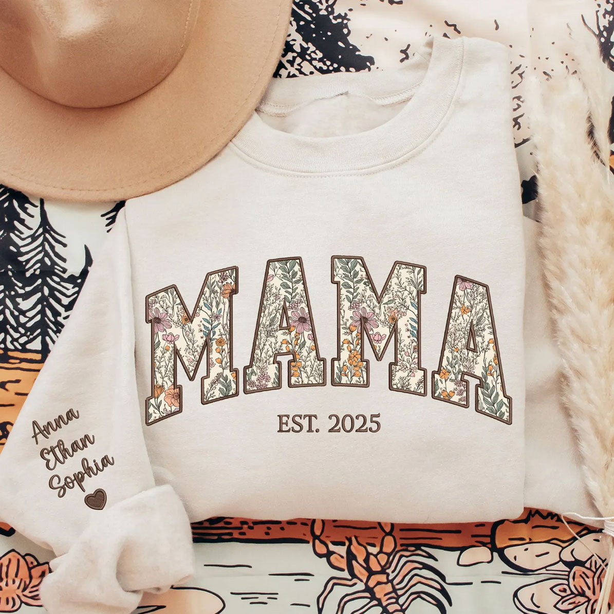 Bestickter Mama Oma Pullover mit Namen, Geschenk für Mama