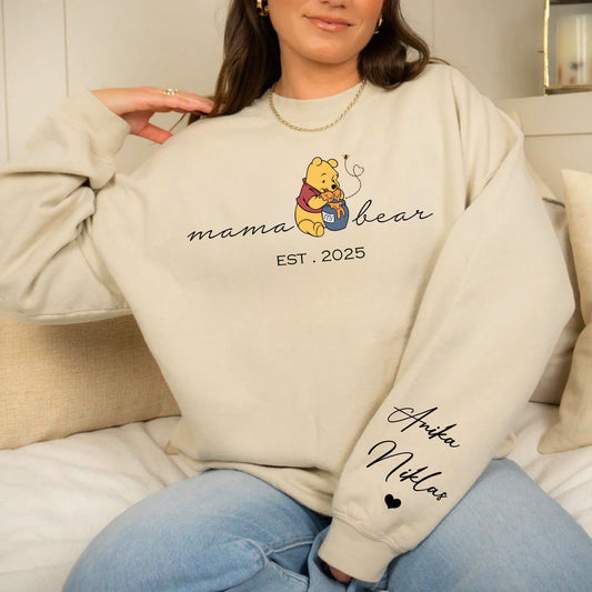 Personalisiertes Mama-Bär Sweatshirt mit Kindernamen auf dem Ärmel, Geschenk zum Muttertag