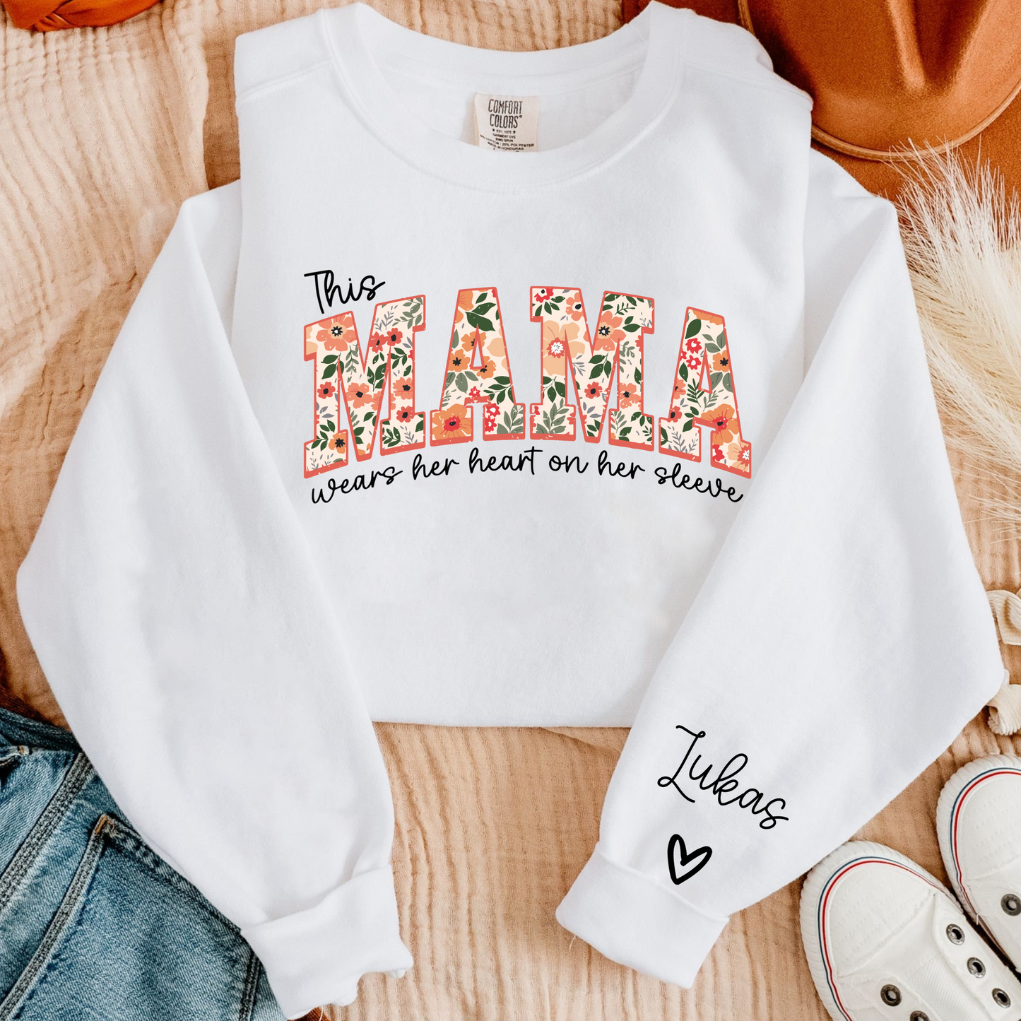 Mama mit Herz - Personalisiertes Sweatshirt mit Namen der Kinder