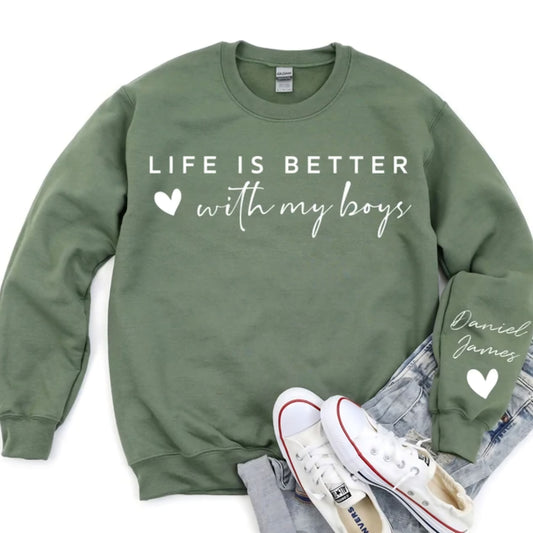 Individuelles Mit meinen Jungs ist das Leben besser Pullover und Kapuzenpullover