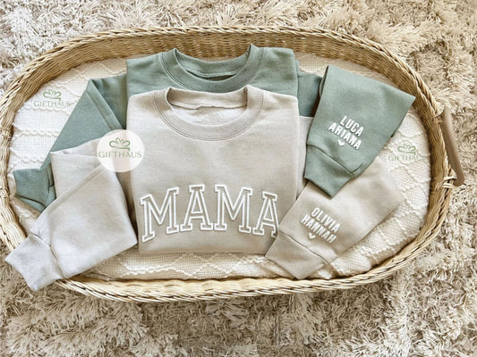 Personalisiertes geprägtes Mama-Sweatshirt mit Namen der Kinder – Geschenk für Mama