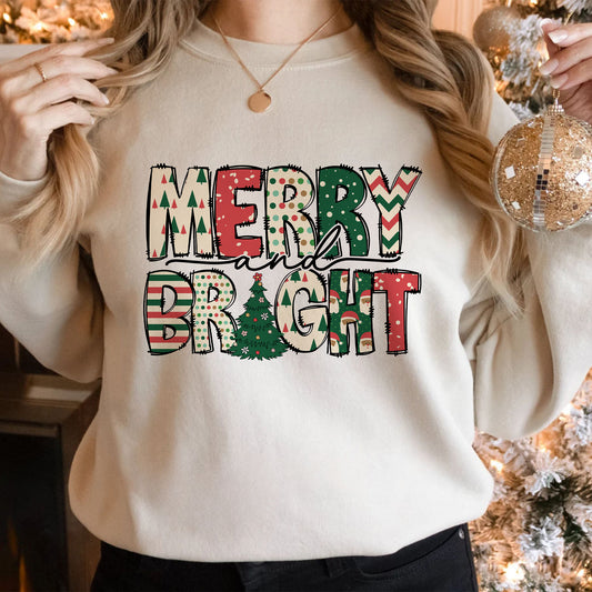 Merry and Bright Sweatshirt - Christmas Sweatshirts for Women