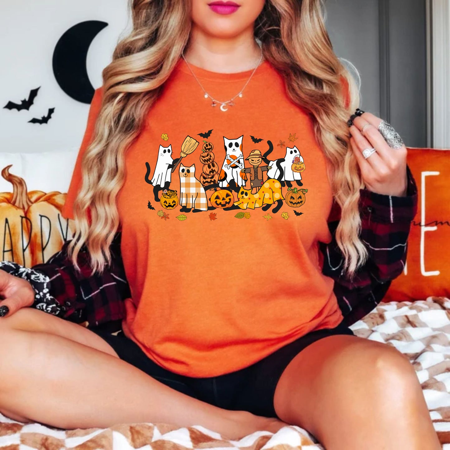 Schwarzes Katzen Halloween Shirt - Geschenk für Katzenliebhaber, Lustiges Halloween Katzen Sweatshirt