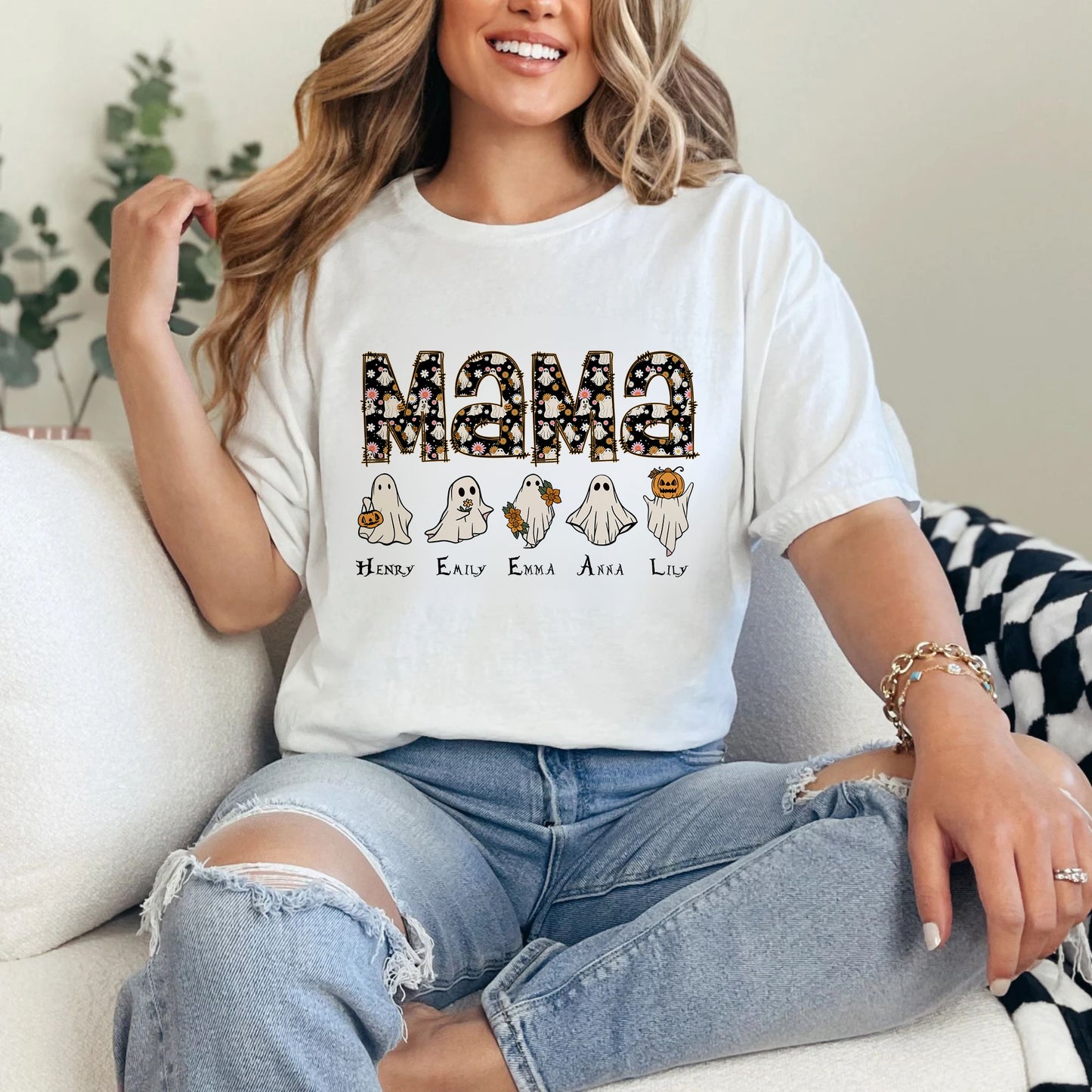 Personalisiertes Halloween Mama Shirt - Halloween Geschenk für Mama, Halloween Mama Shirt mit Namen der Kinder